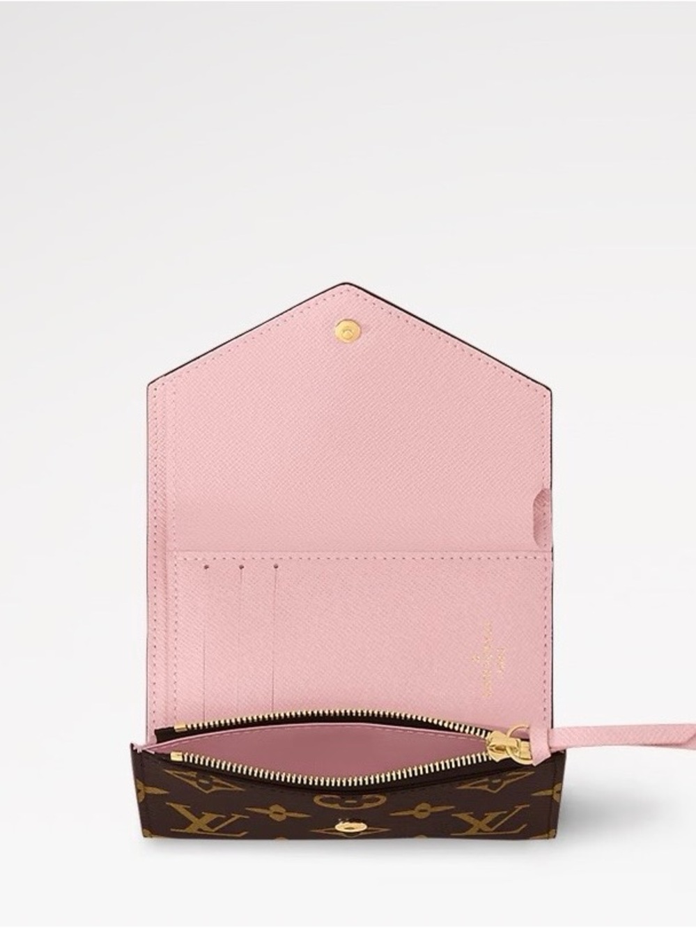 Authentic Louis Vuitton Brown Monogram Victorine Compact Wallet with Pink Trim - Picture 3 of 14